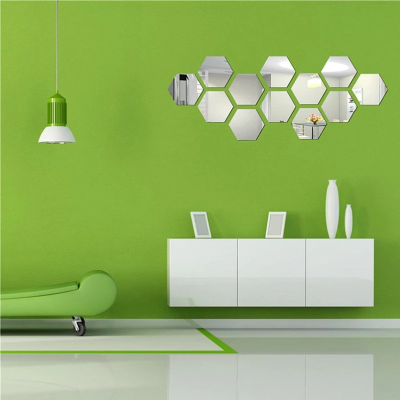 Miếng dán tường tráng gương hình lục giác 3D bằng acrylic độc đáo trang trí nhà cửa DIY