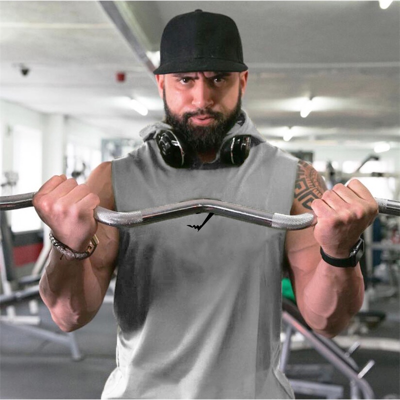 Áo Sát Nách Thể Thao Có Mũ Trùm Thoáng Khí In Hình Cá Mập Cá Tính Cho Nam