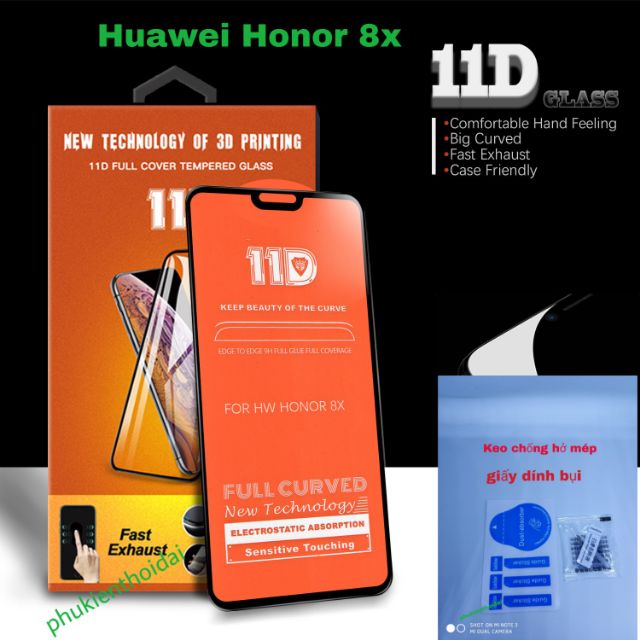 CƯỜNG LỰC 19D HONOR 8X FULL MÀN CAO CẤP ĐEN ( TẶNG KEO MÉP GIẤY LẤY BỤI )