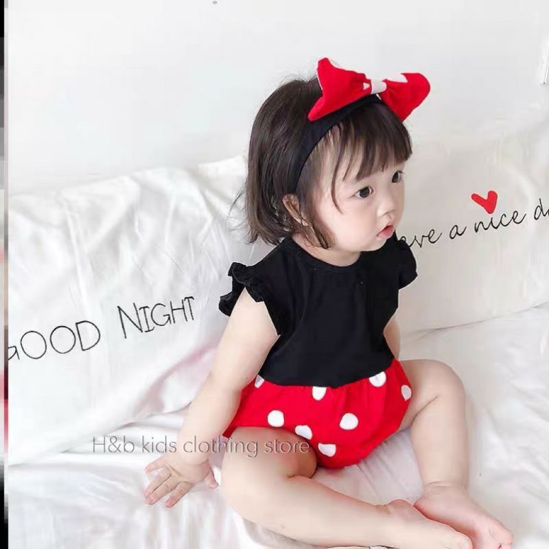 Sét body Mickey kèm băng đô xinh xắn cho bé gái sơ sinh - 12ky