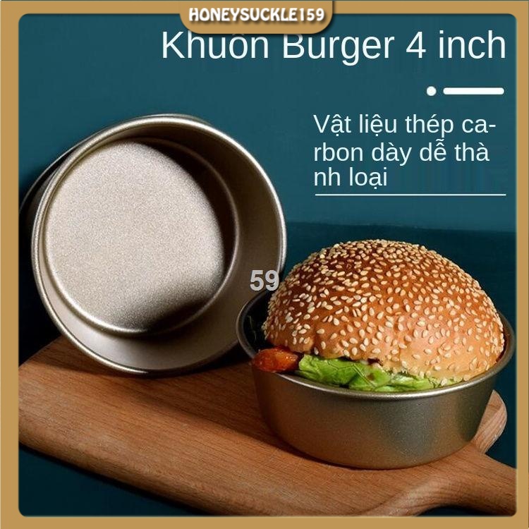 Khuôn Bánh Mì Kẹp Thịt 4 Inch Khuôn Bánh Mì Mini Chảo Nướng Bánh Mì Xúc Xích Bánh Mì Burger Phôi Bánh Khuôn Nướng Bánh