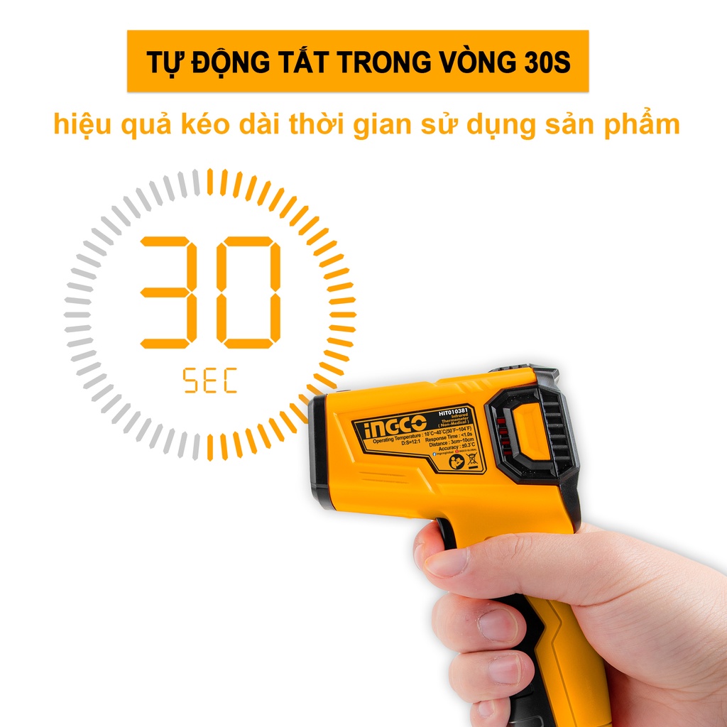 Máy đo độ ẩm, nhiệt độ hồng ngoại cầm tay INGCO HIT010381 đo nhiệt độ có màn hình hiển thị màu