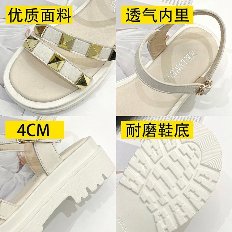 Giày Xăng Đan Hở Ngón Đế Dày Đính Đinh Tán Thời Trang Cho Nữ