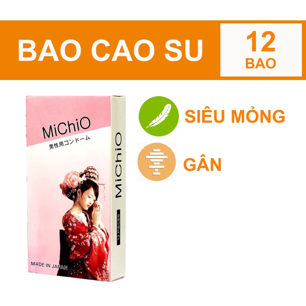 Bao cao su Gân gai siêu mỏng MichiO - bcs hộp 12 chiếc - Nhật Bản