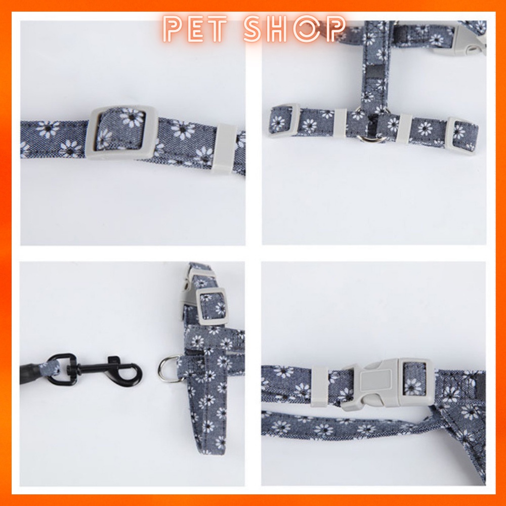 Dây dắt mèo đi dạo kèm yếm phong cách Nhật Bản họa tiết hoa nhí sang chảnh, sành điệu
