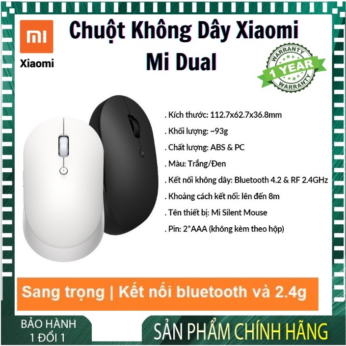 Chuột Không Dây XIAOMI Mi Dual Mode Wireless Mouse Silent Edition - Bluetooth 4.2 & RF 2.4GHz, Không Tiếng Ồn
