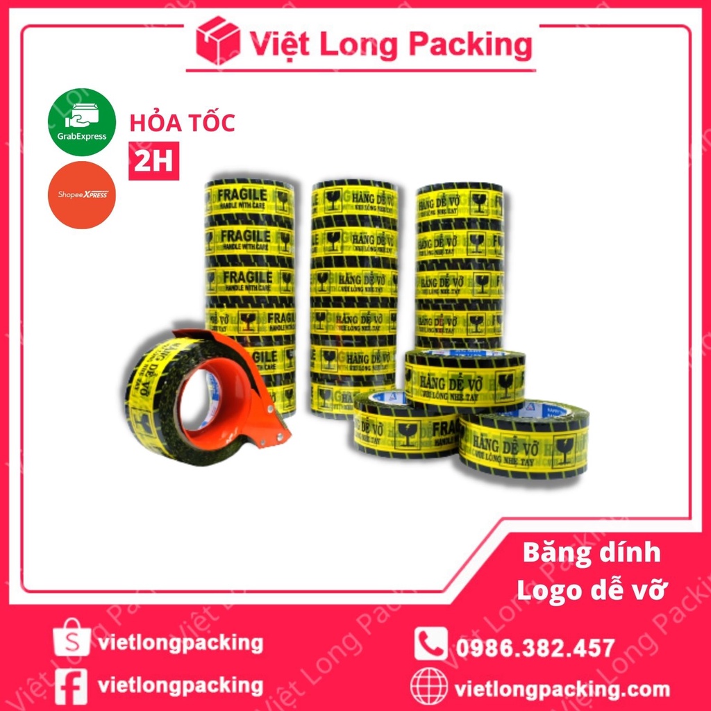 Băng dính Hàng Dễ Vỡ - Băng dính gói hàng  hàng tiêu chuẩn siêu dai,lõi mỏng