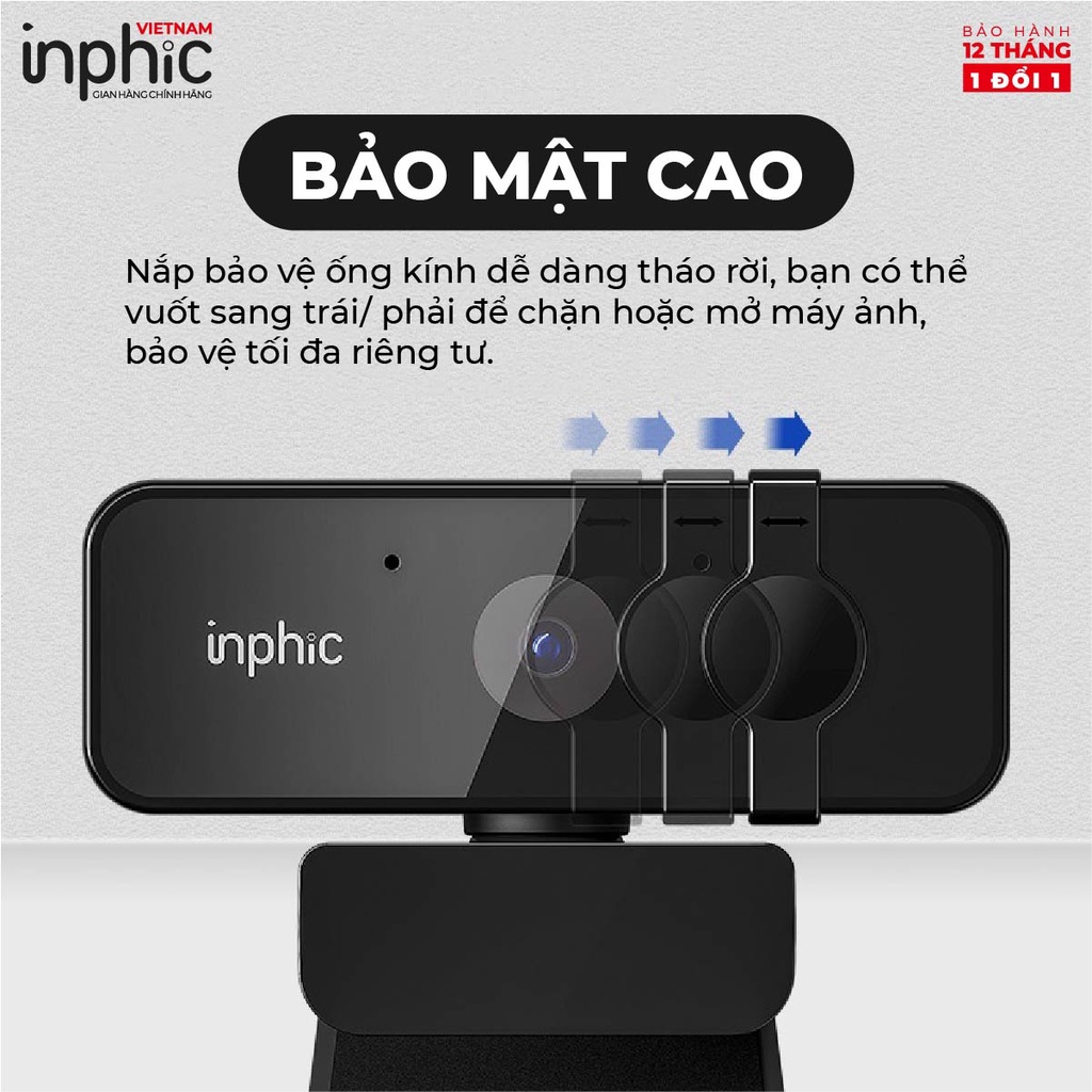 Webcam INPHIC UC10 Full HD 1080p Cực Nét Có Mic Dùng Cho Máy Tính Laptop Hỗ Trợ Học Tập và Làm Việc Online