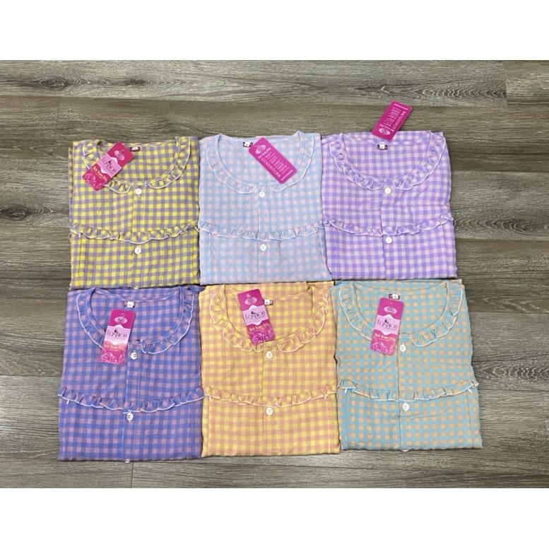 Bộ dài bầu sau sinh thô kẻ cúc giữa free size 45-55kg