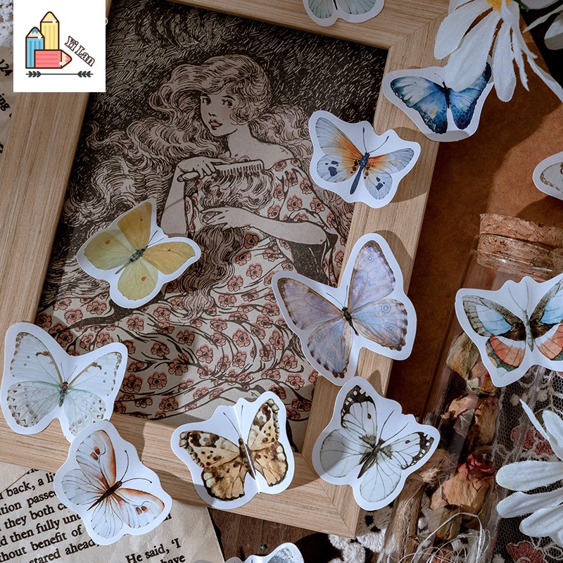 Set 46 Miếng Dán Trang Trí Sổ Tay/Nhật Ký Hình Bướm DIY