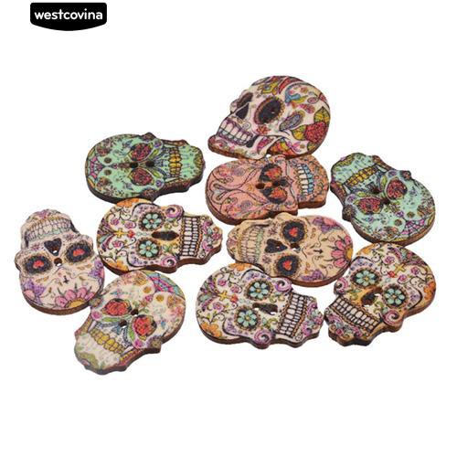 Set 50 Nút Gỗ 2 Lỗ Hình Đầu Lâu Chuyên Dụng Cho Thợ Làm Đồ Thủ Công