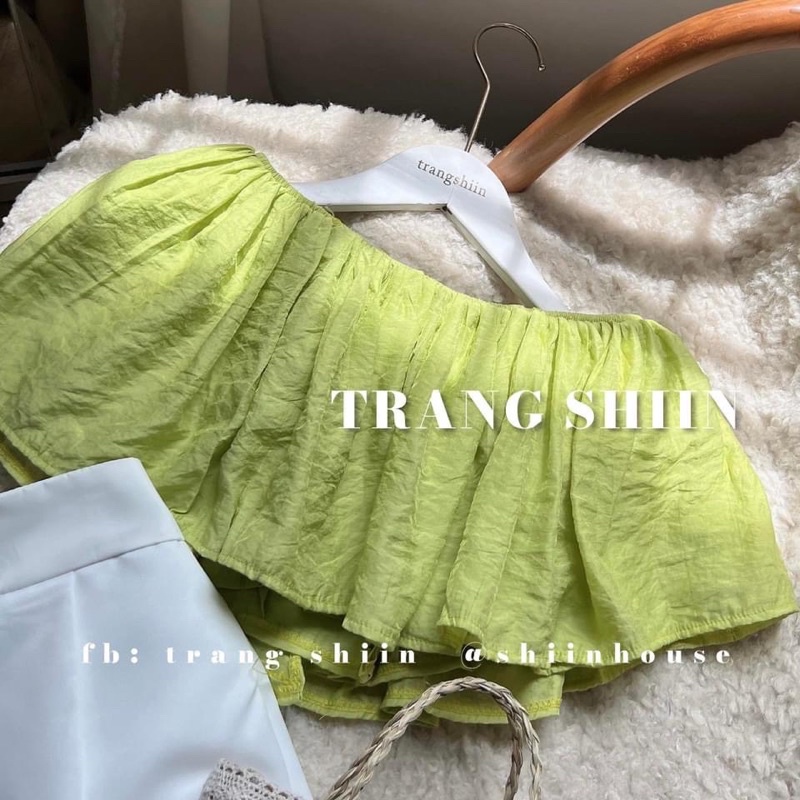 Áo Trễ Vai Xanh Hồng (Hình Thật ) Áo Trễ Vai Mùa Hè 2023