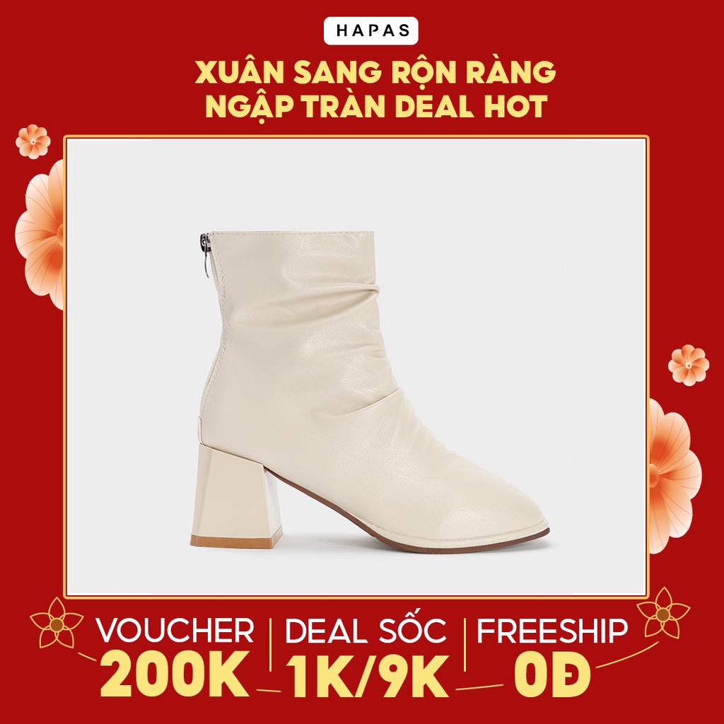 Giày Bốt Nữ Boot Da Nhăn Gót Vuông 5Phân HAPAS - BOT540