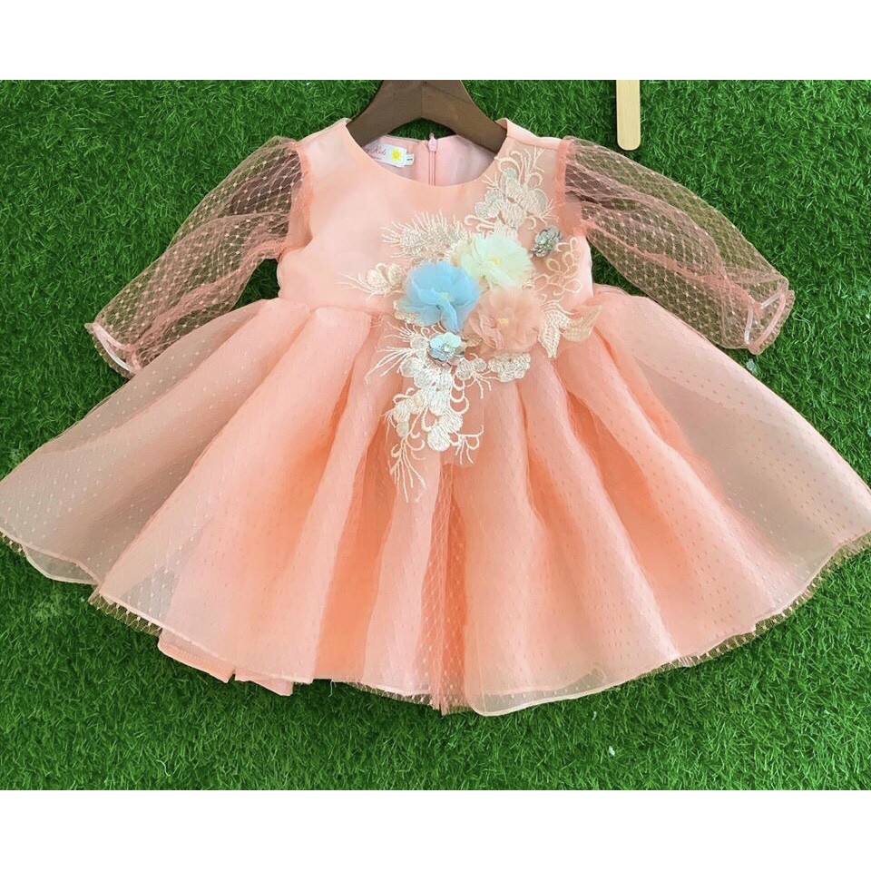 Đầm công chúa xòe tay ren cho bé 7-24kg