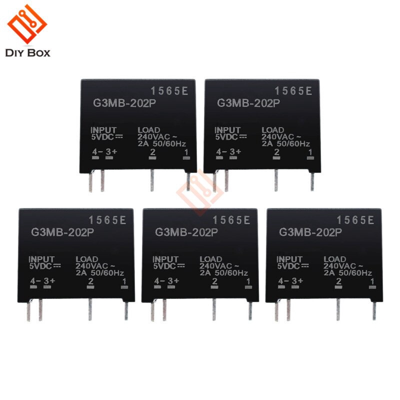 5Pcs 5V 12V DC-AC Solid State Relay Module G3MB-202P G3MB 202P PCB SIP SSR AC 240V 2A Snubber Circuit Resistor Relay Switch