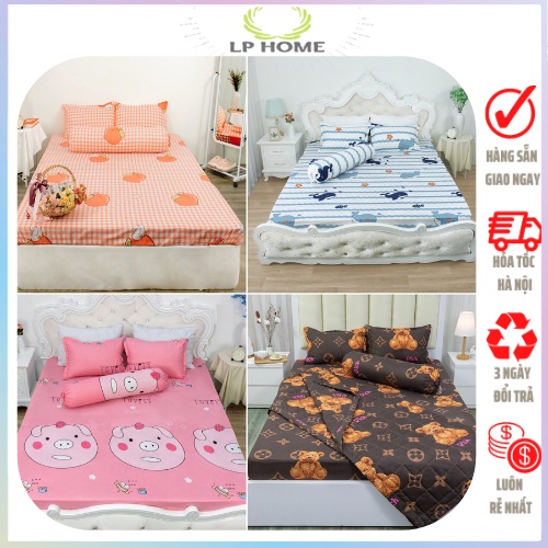 Bộ poly cotton 4 món ga 2 vỏ gối và vỏ gối ôm nhiều màu ngộ nghĩnh đáng yêu sắc nét - Bo chun miễn phí m2 m4 m6 m8 2m | BigBuy360 - bigbuy360.vn