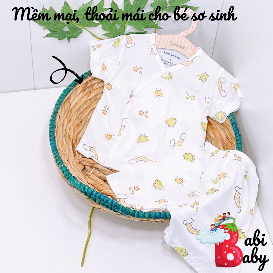 Quần áo sơ sinh ngắn tay BABI BABY cho bé trai bé gái mùa hè giá rẻ đồ sơ sinh cho bé LLK cộc cúc chéo