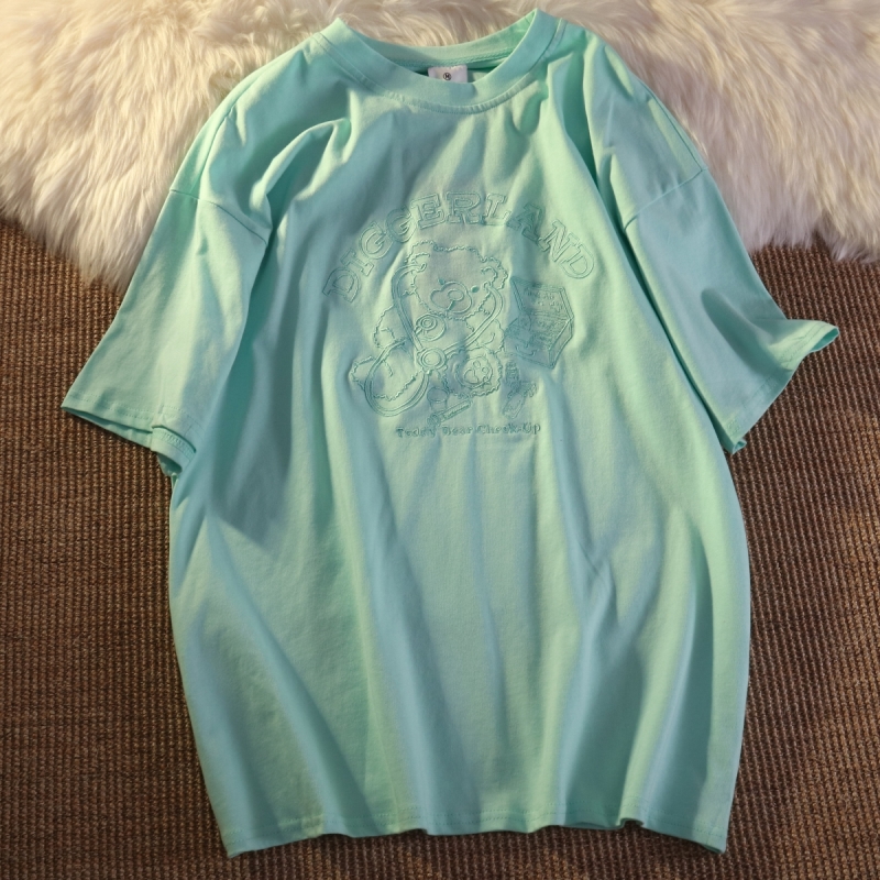 SUXI Áo Thun Nữ Ngắn Tay Thêu Chữ Phong Cách Trẻ Trung