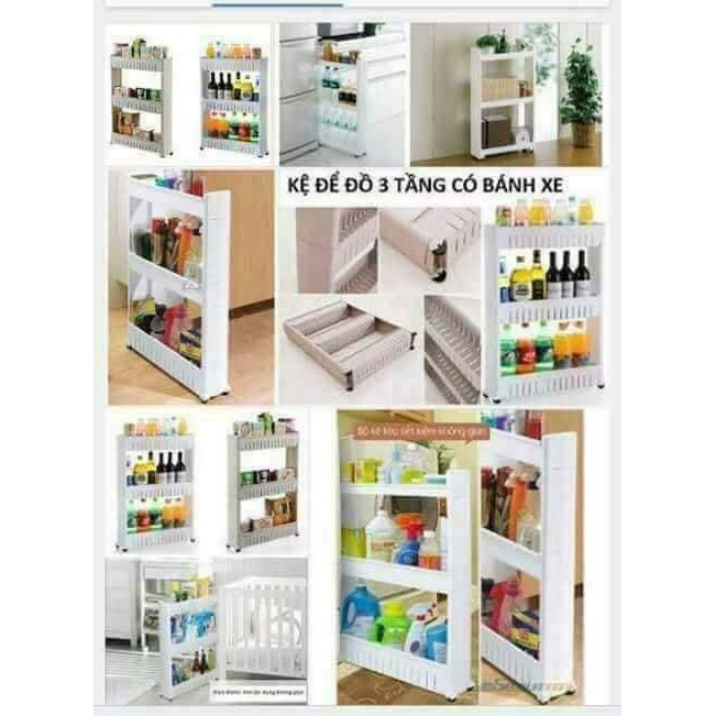 KỆ NHỰA ĐỂ ĐỒ 3 TẦNG CÓ BÁNH XE