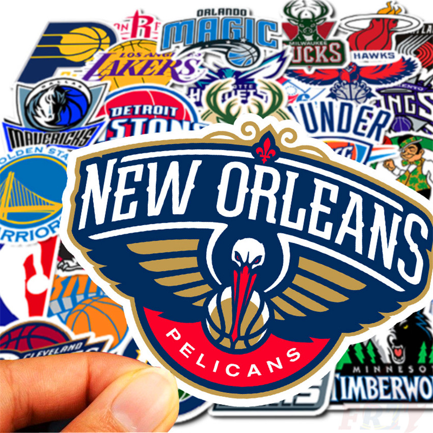 Bộ 32 miếng hình dán trang trí họa tiết logo đội bóng rổ NBA đẹp mắt