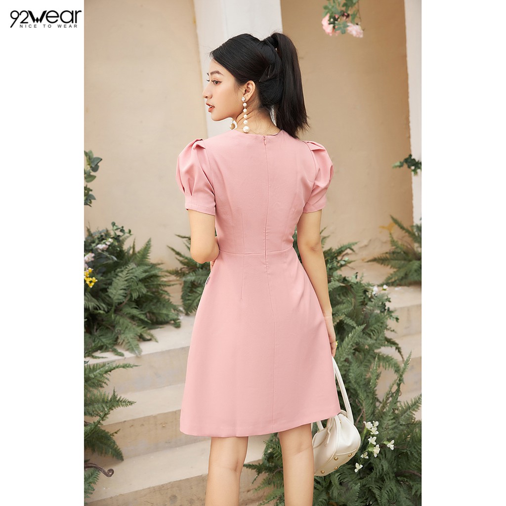 Đầm váy nữ công sở 92WEAR (3 MÀU) đủ size, dáng xòe rút nhún ngực DEW0990 | BigBuy360 - bigbuy360.vn
