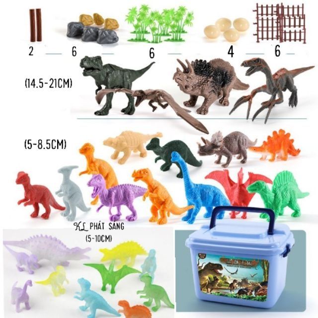 Tặng them 6 con mini]Bộ siêu tập mô hình công viên khủng long hộp 52 món.