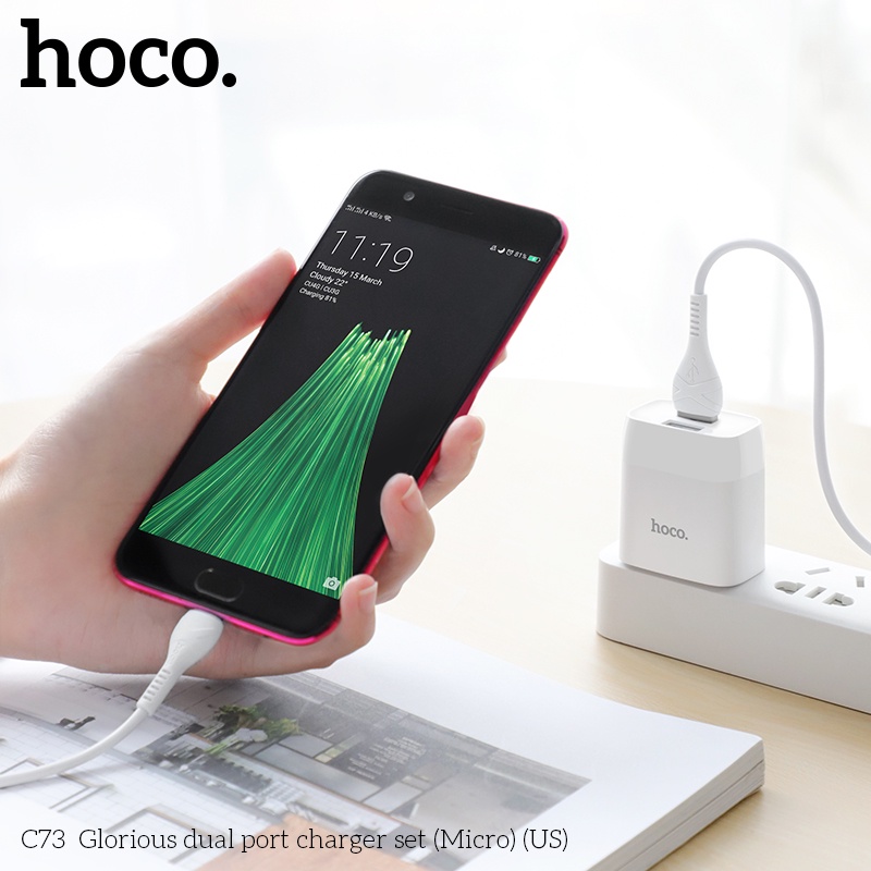 Bộ sạc Hoco C73  Micro-USB 2.4A có 2 cổng USB dành cho android: samsung oppo vivo xiami realme ..