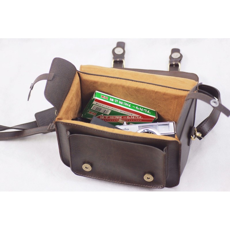 Túi da Tanie vintage chống sốc đựng máy ảnh/ iPad/ màu nâu sáng và nâu cho co hai khoá