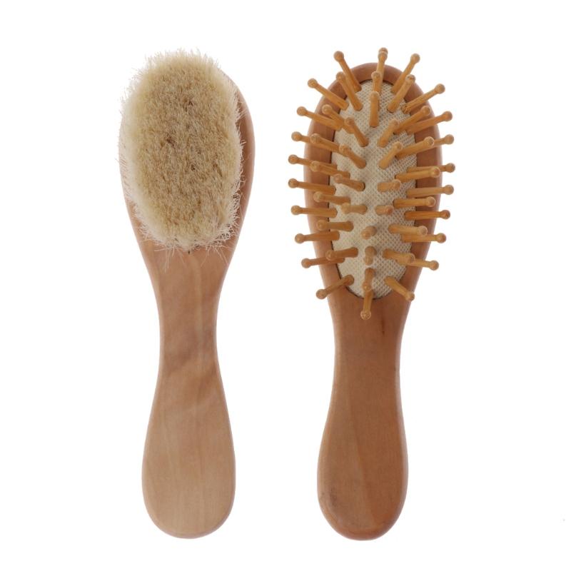 [Hàng mới về] Set 2 bàn chải và lược chải tóc mềm massage đầu bằng gốc cho bé trai bé gái sơ sinh