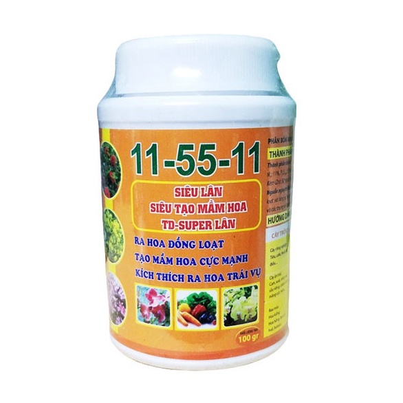 Siêu Lân - Siêu tạo mầm hoa Super Lân 11-55-11 100g/hũ (NPK bổ sung vi lượng 11-55-11 ABIO-31) | Ra hoa đồng loạt