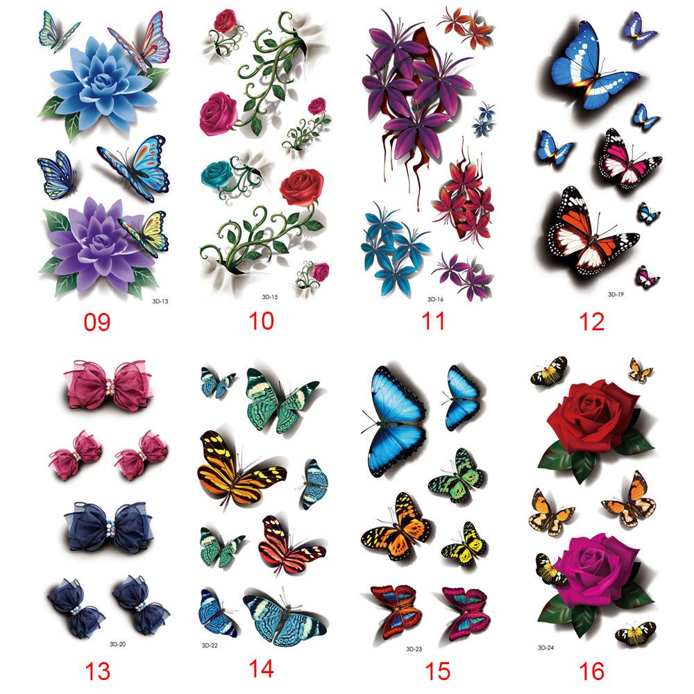 [Hàng mới về] Tờ hình xăm dán tạm thời hình bướm/lông vũ nhiều kiểu 3D làm đẹp độc đáo cho nữ