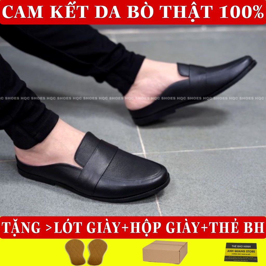Giày sục nam HQC SHOES da bò thật đế cao su đúc bảo hành 1 năm HQ129