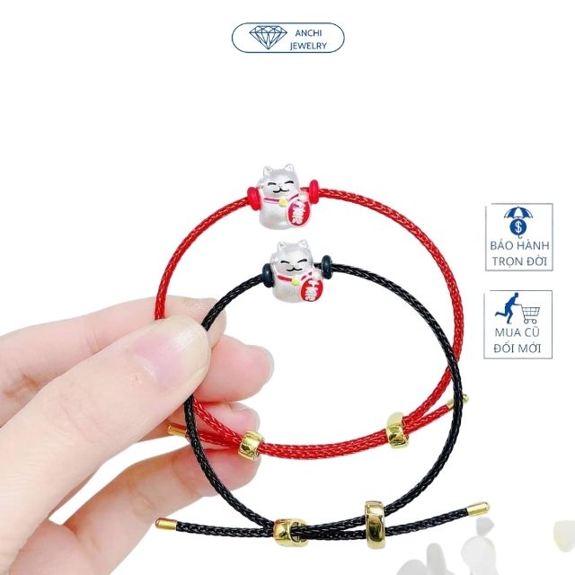 Vòng tay charm mèo thần tài chất liệu bạc ta, Anchi jewelry