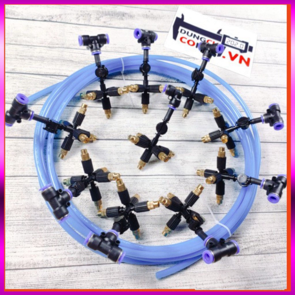 [GIÁ TỐT] 20m dây + 10 Béc phun sương 5 tia đồng, có chống nhỏ giọt kèm kết nối nhanh ống 8mm, dùng tưới cây, tưới lan