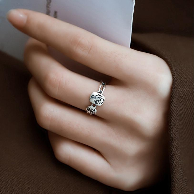 [Baker] Phiên bản Hàn Quốc của xu hướng avatar chữ cái dễ thương nhẫn nữ đơn giản sáng tạo nhỏ tươi mới chiếc nhẫn mở dây cũ chuyền