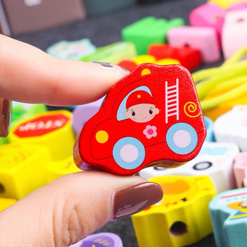 Bộ xâu hạt gỗ 106 chi tiết cho bé [Bộ ghép hình - Thả hình cho bé - Xâu chuỗi số - Xâu chữ]