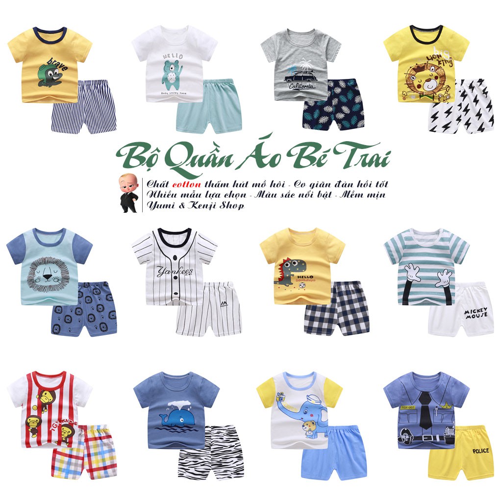 Đồ bộ quần áo cho bé trai bé gái từ 1 đến 6 tuổi cộc tay Hàn Quốc, đồ bộ trẻ em chất cotton hàng xuất khẩu