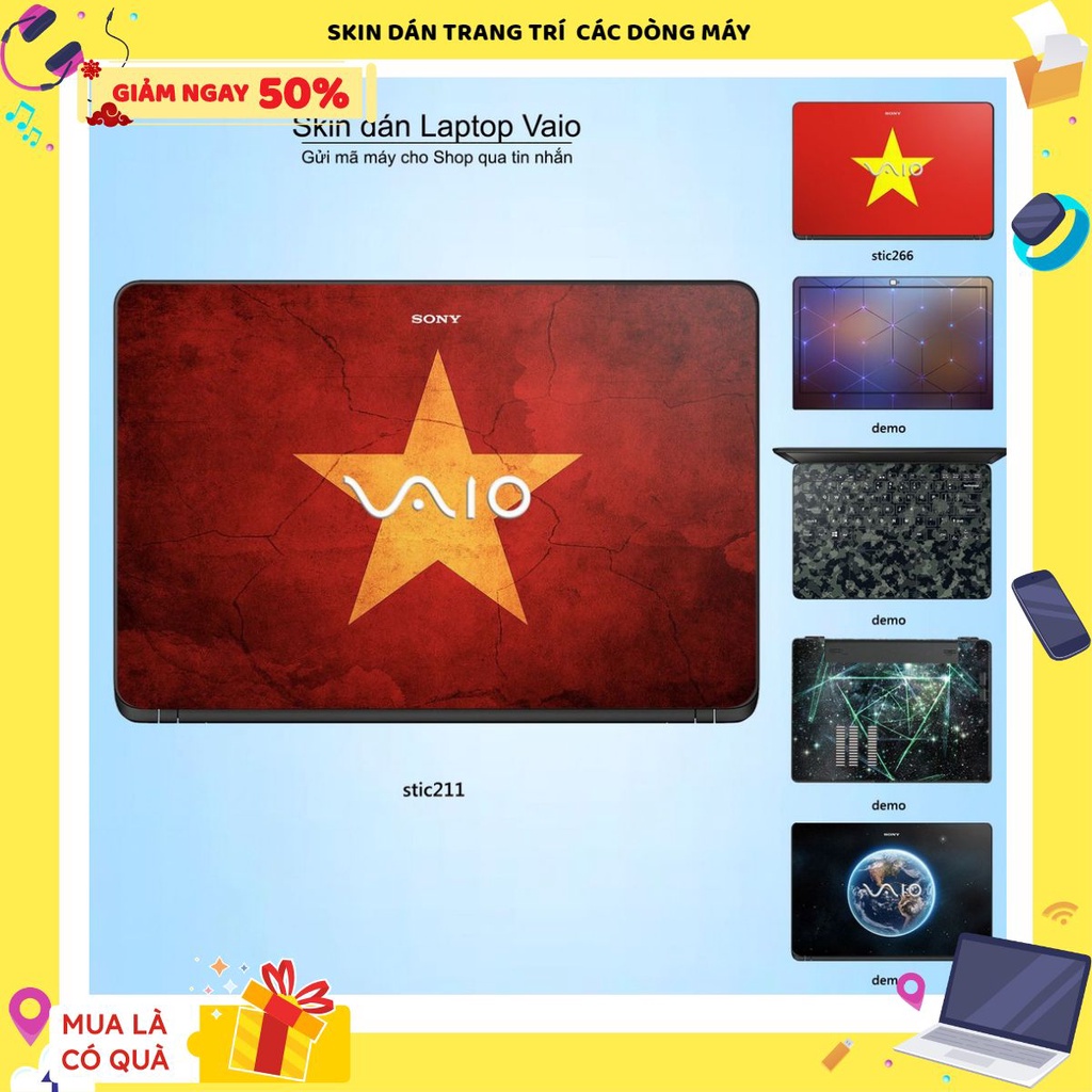 Skin dán Laptop Sony Vaio in hình cờ Việt Nam bán chạy (inbox mã máy cho Shop)