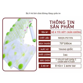 Combo 8 túi đựng quần áo, chăn màn - Hút chân không - Tặng kèm bơm tay