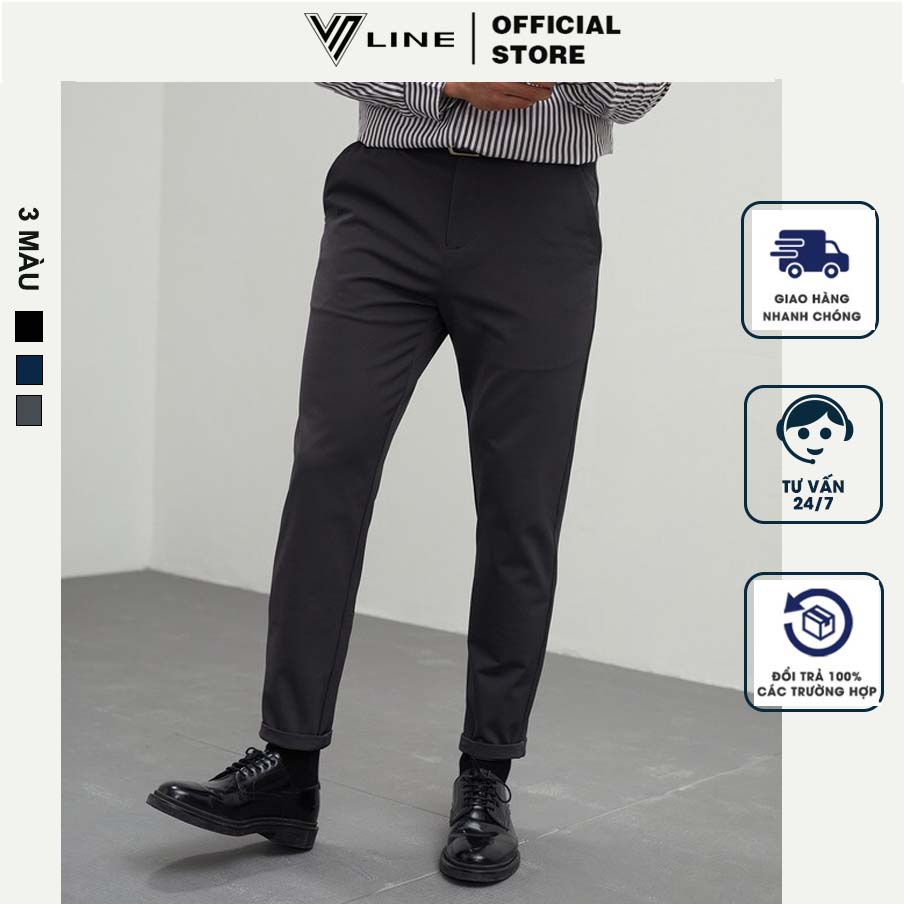 Quần âu nam cạp cao dáng slimfit chất cotton lạnh cao cấp VNLINE - QALCBS