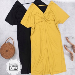 Bigsize Đầm thun cổ tim nhún D142