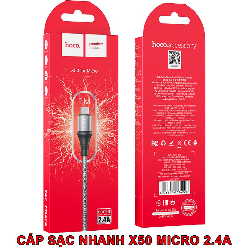 ⚡NowShip Mới⚡ Cáp Sạc Sạc Nhanh + Chống Gãy  Dây Sạc Hoco X50 3A 18W Lightning Type C Micro IPhone Android HOCO