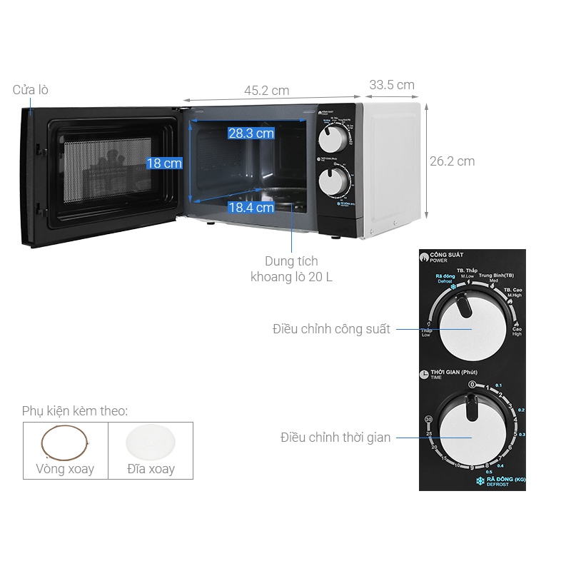 Lò vi sóng điện cơ SHARP R-208VN dung tích 20L - 700W bảo hành 12 tháng chính hãng
