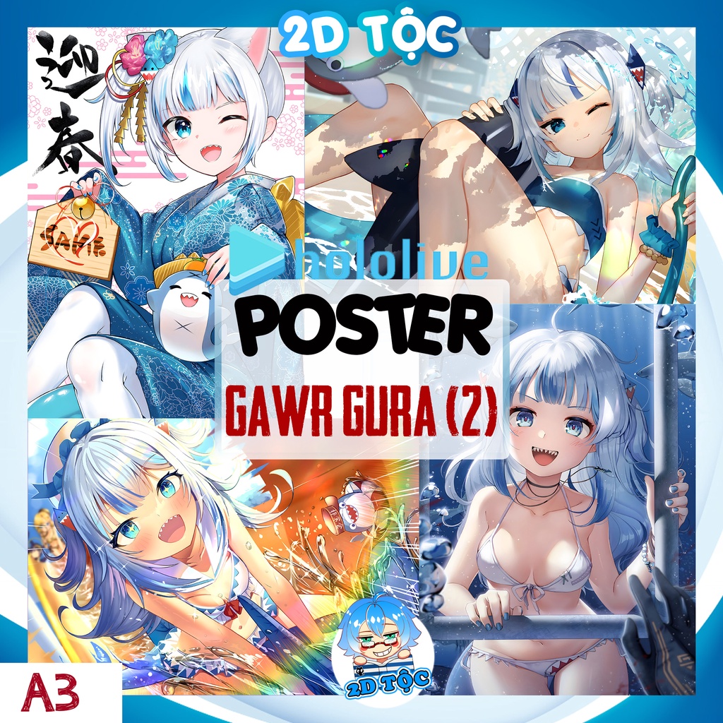 TRANH POSTER A3 GAWR GURA HOLOLIVE (2) CHẤT LIỆU GIẤY CAO CẤP - 2D TỘC SHOP