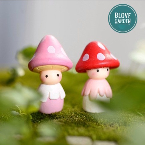 Tiểu cảnh cô bé nấm làm phụ kiện trang trí terrarium, sen đá, xương rồng, charm slime, cây cảnh mini cây để bàn