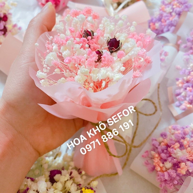 Bó hoa khô, hoa hồng khô mini phong cách retro, vintage