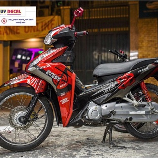 Tem trùm xe Wave rsx đỏ đen, độ team dán phủ decal xe máy giá rẻ đẹp