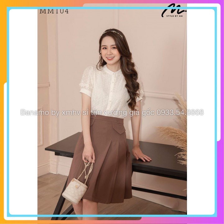 Chân váy xòe midi túi nắp màu đen nâu thời trang Banamo Fashion 5322 | BigBuy360 - bigbuy360.vn