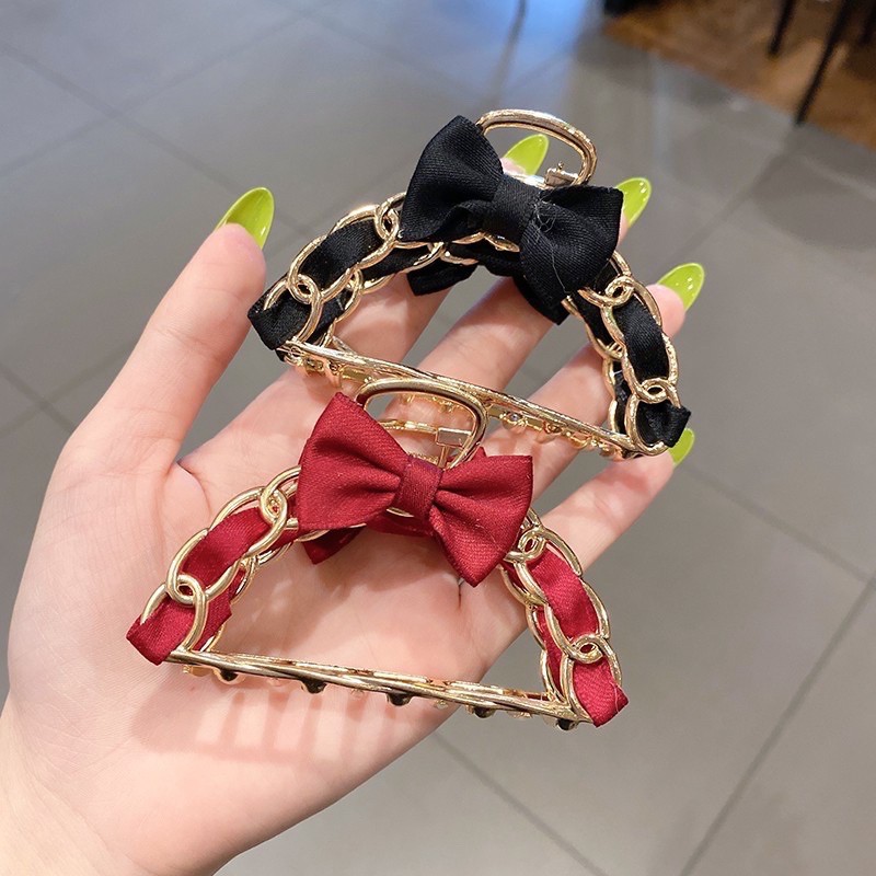 Kẹp gấp tóc kim loại phối ruy băng gắp tóc sang trọng