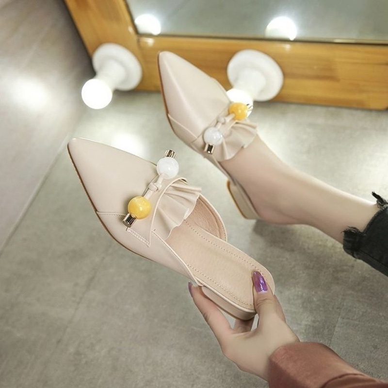 Dép bít mũi IELGY gót dày đính hạt thời trang cho nữ